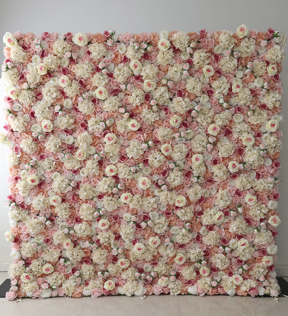 Coral, peach, and cream flower wall