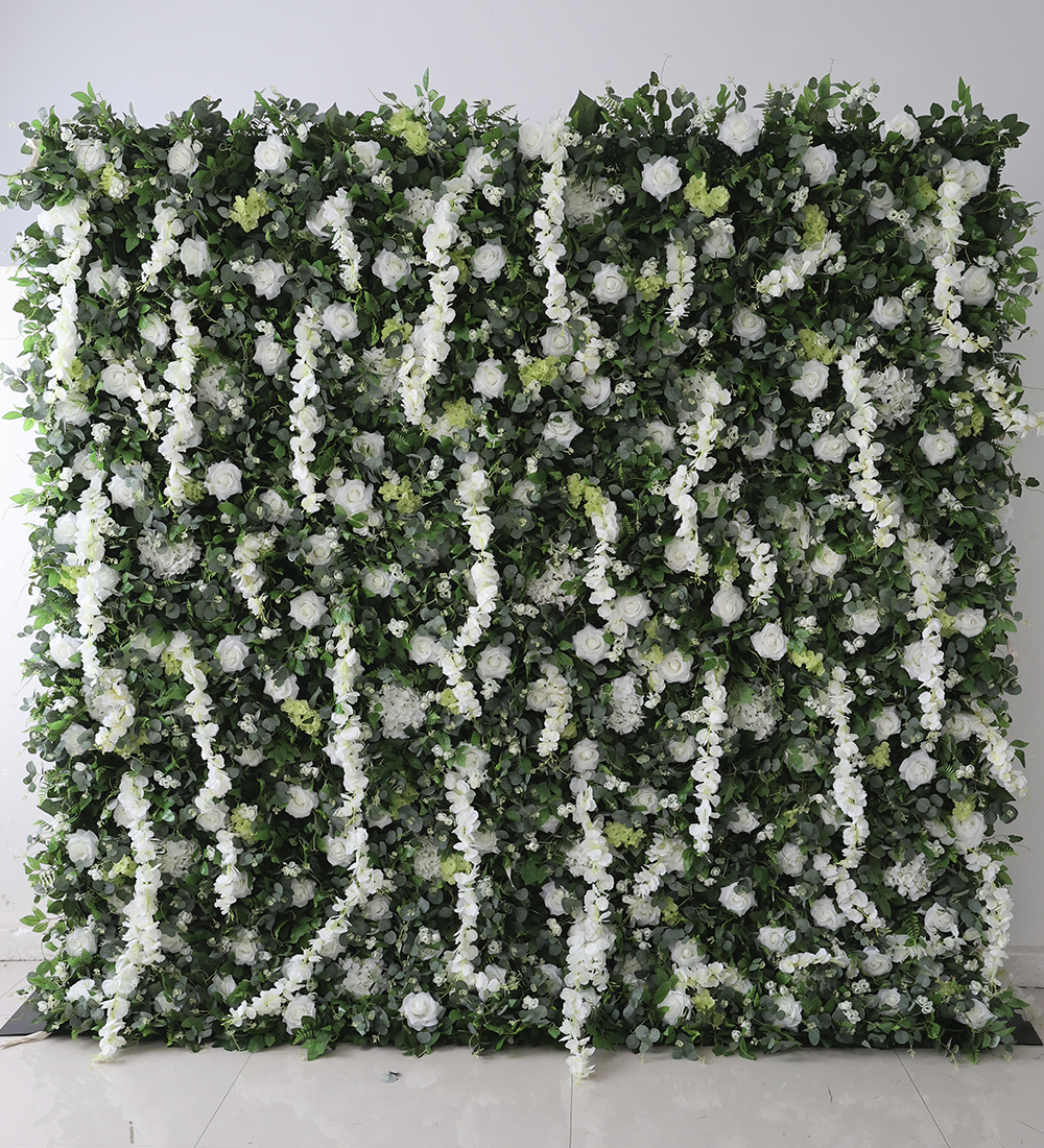 Green flower wall with white flowers