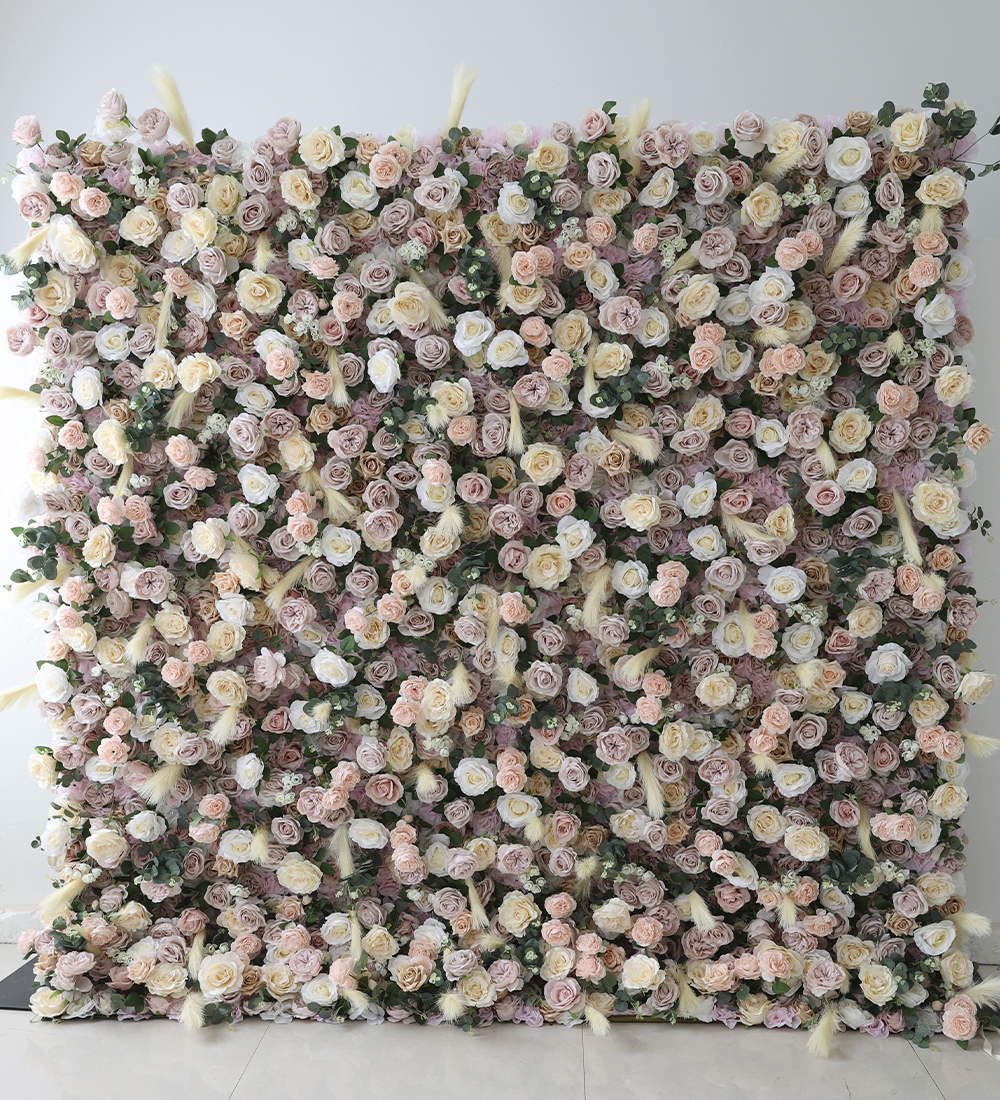 Cream, blush, peach and white flower wall for rent